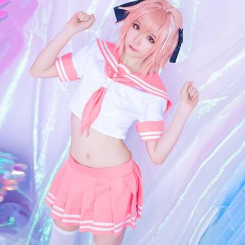 Astolfo Cosplay Costume Fate Grand Order Cosplay FGO Apocrypha Rider Women School Uniform Sailor Suit Halloween Costume Wigs