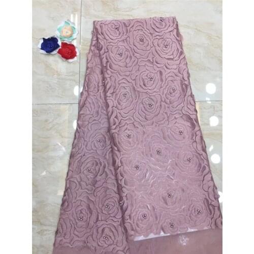 Pretty flower YG-445 embroidery fabric 6 colors option nigerian tulle lace fabric French Net Lace Fabric with beads