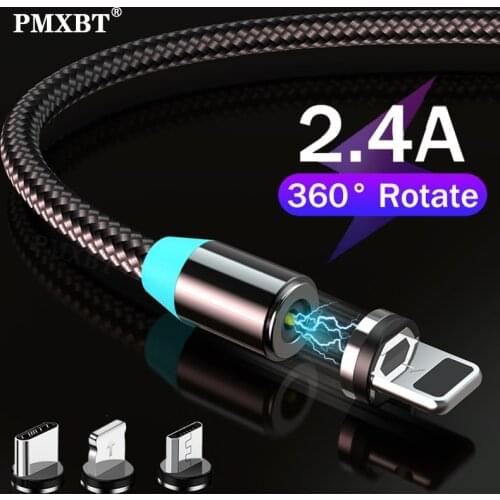 2.4A Magnetic Micro USB Type C Cable For iphone 12 11 Huawei Samsung Xiaomi Mi9 LED Round Shape Mobile Phone Recharge USB C Wire