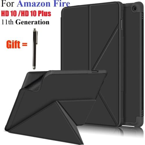 Multi Fold Tablet For Amazon Fire HD 10 Case 2021 Smart Funda for Fire HD10 2021 For Fire HD 10 Plus 11th Gen Cover with Stylus