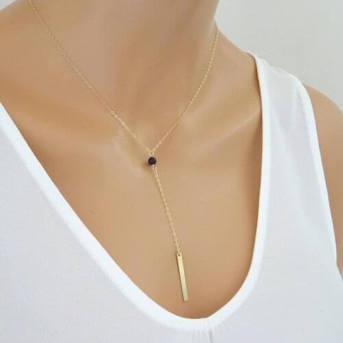 Fashion DIY Essential Oil Perfume Diffuser Pendant Necklace Mini Black Lava Stone Beads Charms Jewelry Women