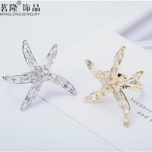 Fashion Open Rings For Women Bridal Wedding Trendy Jewellery Engagement White Gold/Silver Color Hot Sell Starfish Shape Rings
