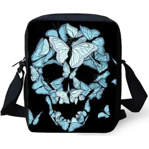 Fashion Butterfly Punk Skull Messenger Bags Mini Satchels Boys Girls Shoulder Bags Crossbody Bags Travel Totes Bolsa ELVISWORDS