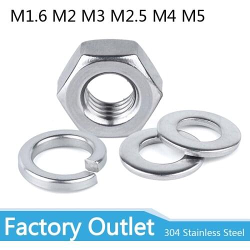 M1.6 M2 M3 M4 M5 Stainless Steel Screws Set hex nut round flat washer gasket round spring washer gasket