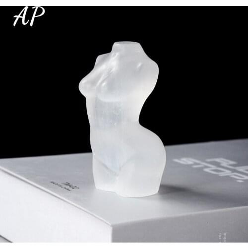 Natural Selenite Crystal Female Nude Models Plaster Stone Handicraft Carving Ornaments Energy Decoration Gift