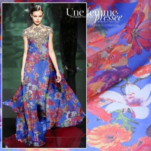 Summer New Digital Printing Silk Georgette Fabric Thin Permeable Silk Clothing Hanfu Beach Skirt Fabric