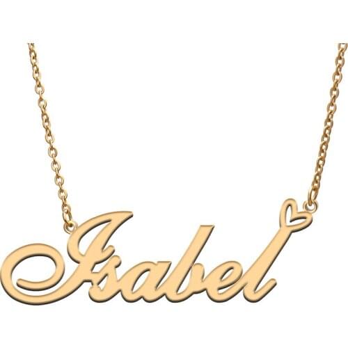 Love Heart Isabel Name Necklace for Women Stainless Steel Gold & Silver Nameplate Pendant Femme Mother Child Girls Gift