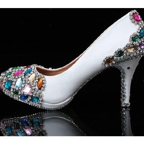 Popular Handmade Wedding Shoes White Bridal Shoes High Heel Dress Shoes Crystal Womens Shoes