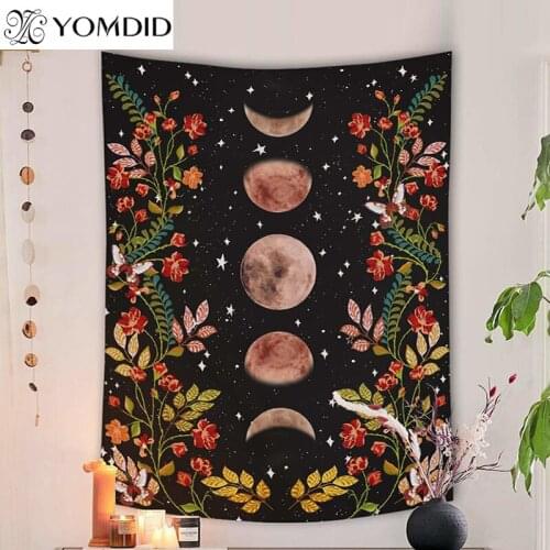 Psychedelic Moon Starry Tapestry Flower Wall Hanging Tapestries Printed Cloth Dorm Room Ramadan Art Home Decoration Accessories
