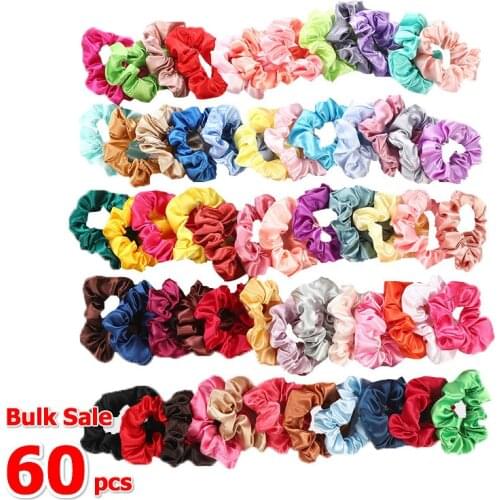 60 Pcs/lots Vintage Hair Scrunchie Pack Stretchy Women Elastic Hair Bands Girl Headwear Rubber Hair Clips Ties Ponytail Holder