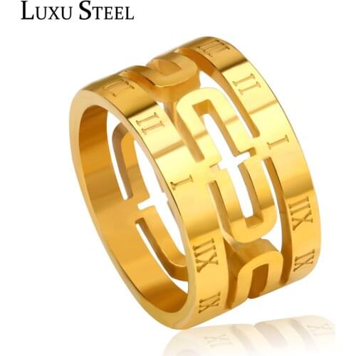 LUXUSTEEL Gold Color Roman Numeral Rings anillos Korean Stainless Steel Engagement Rings Women Party Wholesale