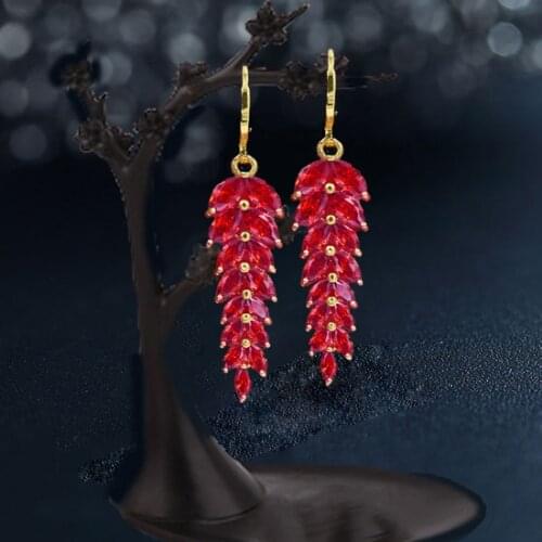 Gold Color Luxury Green Zircon Tree Pendant Earrings Fashion Women Engagement Earrings Korean Women Jewelry Girl Birthday Gift