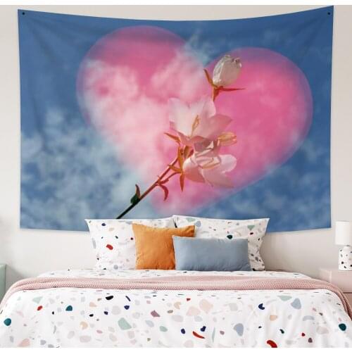 Valentines Day Pink LOVE Tapestry Vintage Exotic Summer Plant Nature Frame for Bedroom Photography Wall Decor