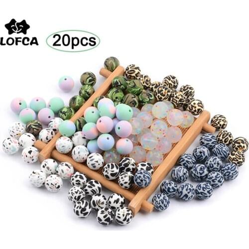 LOFCA Silicone Beads 20pcs Leopard Print 12/15/19mm Teething Beads DIY Babies Accessories Newborn Pacifier Chain Baby Shower Gif