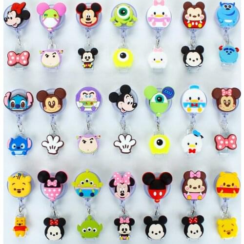 Disney Cartoon Silicone ID Card Holder for Boys Girls Mickey Retractable Badge Clip Student Office Name Bus Card Badge Holder
