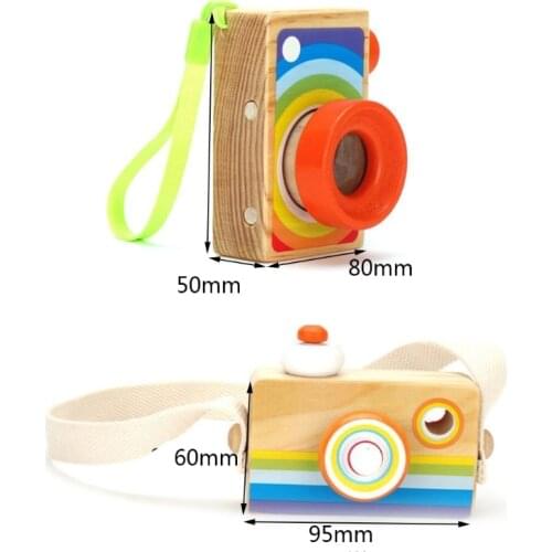 Nordic Hanging Wooden Camera Montessori Toy with Strap Children Kids Room Decor E65D
