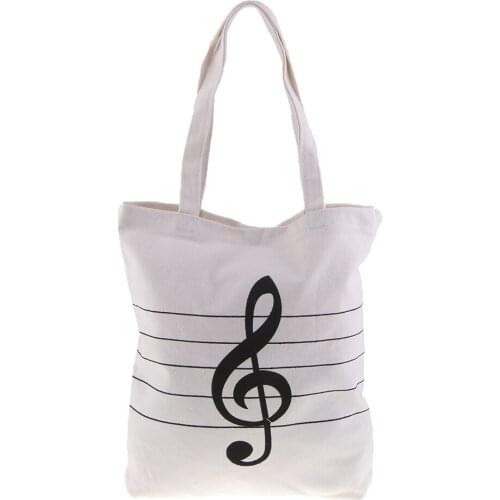 Music Symbols Print Canvas Tote Handbag Shoulder Shopping Bags Girl Friend Gift for Piano Lessons