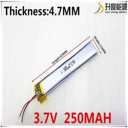 Tablet PC battery capacity 471163 3.7V 250MAH Universal Li-ion for tablet pc Mp3 MP4 MP5 GPS mobile bluetooth