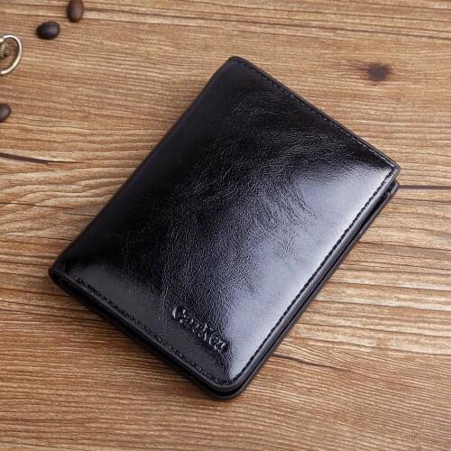New vintage men Wallet Brand High Quality Designer Oil wax Leather Short Coin wallet fashion zipper card Purse for male