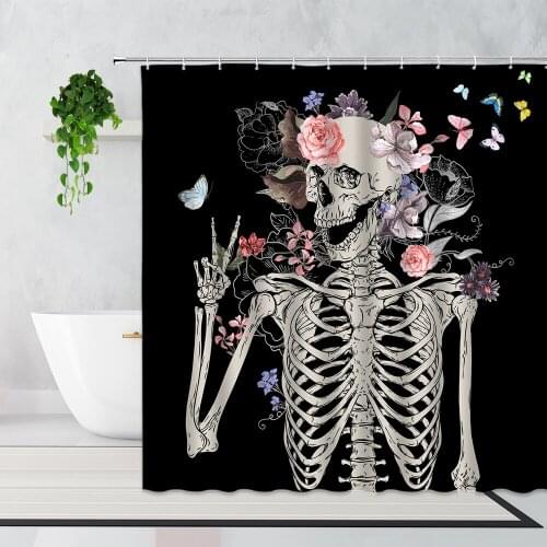 Sugar Skull Shower Curtain European American Style Black White Creative Halloween Bathroom Decoration Waterproof Bath Curtains