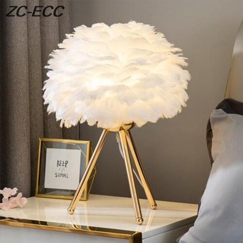 ZC-ECC Feather table lamp bedroom i bedside lamp creative modern living room study decorative lamp Free Shipping