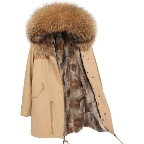 Maomaokong Natural Rabbit Fur Women Long Parkas Real Fox Fur Coat Winter Jacket natural raccoon fur collar parka DHL free shipp
