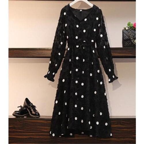 Fashionable Women Loose Dress V-neck Long Sleeve Mid calf Dress Ladies Floral Print A-line Womens Dresses New Arrival