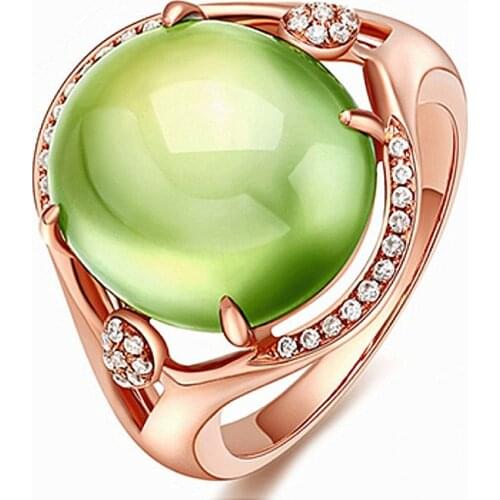 Grape Green Crystal Zircon Diamonds Gemstones Rings For Women Girl 14k Rose Gold Color Jewelry Bijoux Bague Party Accessory Gift