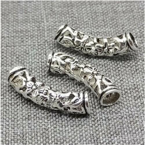 10pcs of 925 Sterling Silver Hollow Flower Curved Curve Tube Beads