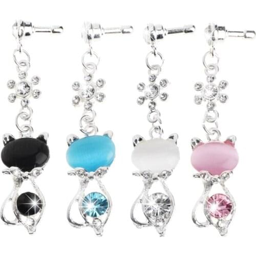3.5mm Jack Cat Crystal Dust Anti Earphone Cap Stopper Plug For Samsung iPhone 6 77UB