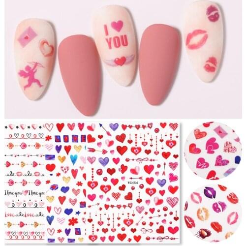 Single Sheet 3D Nail Sticker Back Adhesive Pink Love Red Lips Roses Design Nail Art Decals For DIY Manicure Decoration Beauty