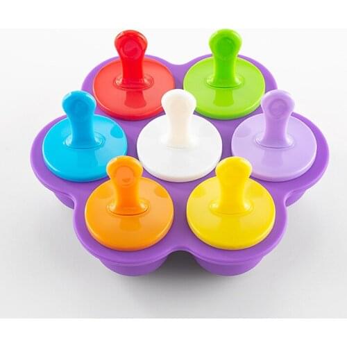 7 Grid Food Grade Silicone Ice Tray Home with Lid DIY Ice Cube Mold Round Shape Ice Cream Popsicle Maker Kitchen Bar Accessories