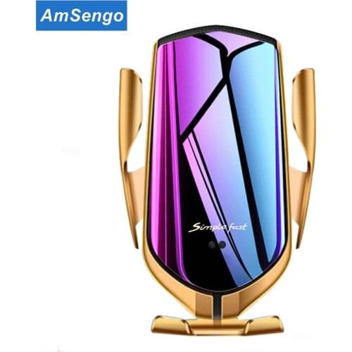 Amsengo Automatic Qi Car Wireless Charger Stand for iPhone 12 11 Pro Max 8 Samsung S20 S10 Fast Charging Infrared Auto Induction