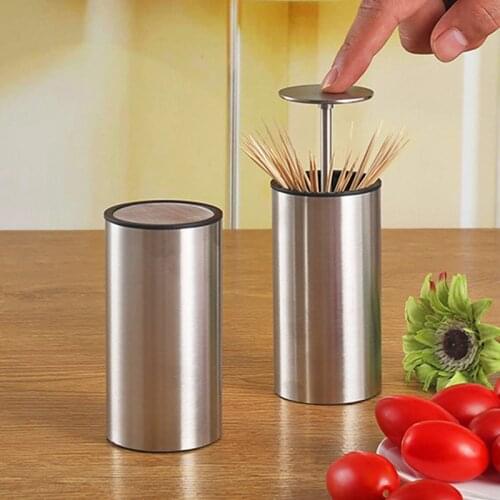 Stainless Steel Automatic Pop-up Toothpick Holder Retractable Rustproof Toothpick Dispenser for Living Room Table Kitchen