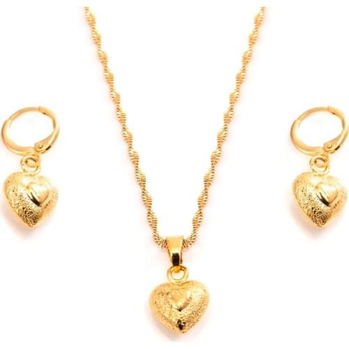 Bangrui Gold African Dubai Wedding Bridal Jewelry Sets Gold Color Heart Earrings Pendant Necklace Sets for Women Gril