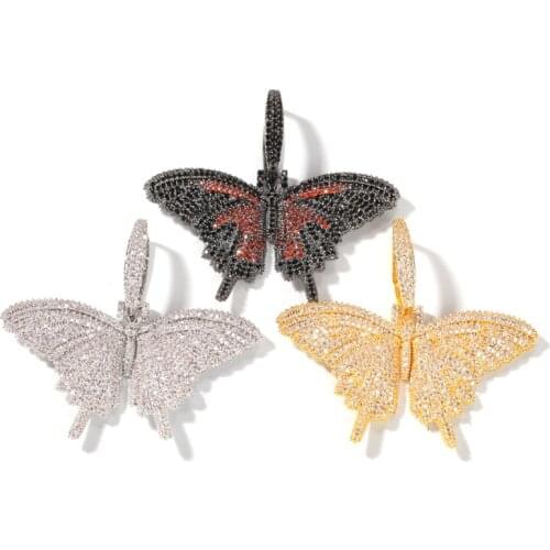 Bling Iced Out Smaller Butterfly Pendant & Necklace For Men Women 4 Colors Full Cubic Zircon Hip Hop Jewelry Gifts