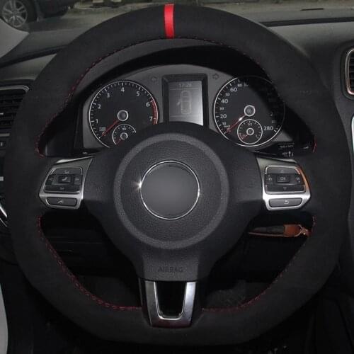 Car Steering Wheel Cover Hand-stitched Black Suede For Volkswagen Golf 6 GTI MK6 VW Polo GTI Scirocco R Passat CC R-Line 2010