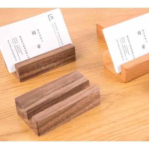 Black Walnut Beech Wood Business Card Holder Office Desk Wooden Photo Stand Name Memo Clips Organizer Storage Dinner Party Decor