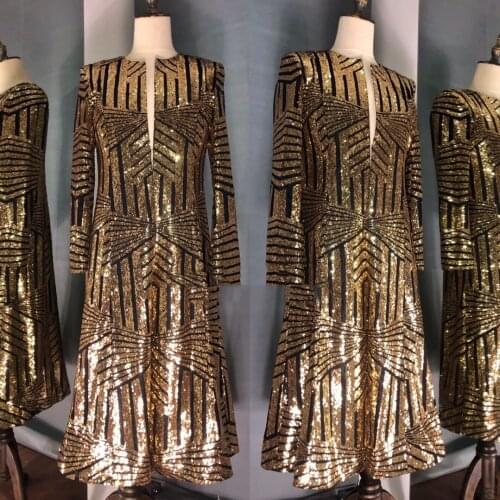 Long Coat Punk Dancer Stage Concert Performance Long Blazer Custom Male Singer DJ Nightclub Bar Gold Sequins Overcoat Made S-4XL