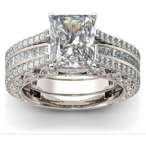 Drop Shipping Cool Sparkling Luxury Jewelry 925 Sterling Silver Princess Cut AAA CZ Promise Party Wedding Bridal Ring for Women