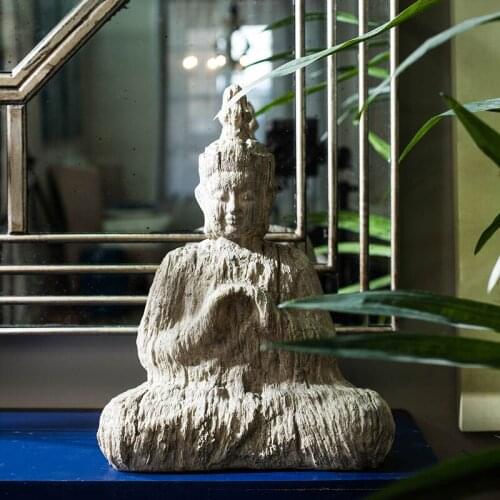 Powkhome Creative India Buddha Statuette Sitting Buddha Sculpture Figurines Resin Craft Natural Textured Finish Home Decor