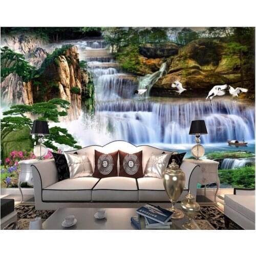 Custom photo 3d room wallpaper Chinese landscape waterfall forest landscape painting 3d wall murals wallpaper for walls 3 d