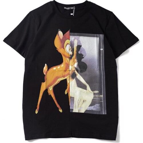 Short 2021 Sleeve Tee Shirt Deer Printed T Shirts Men Clothing Summer Fashion Streetwear Loose Style O-neck Casual T-shirt Homme