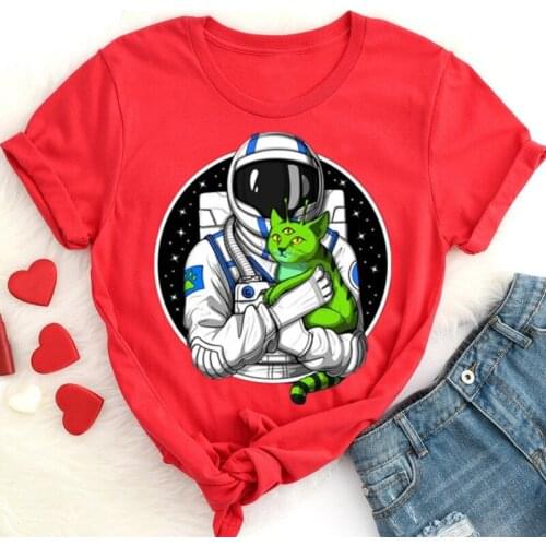 Astronaut Cat Shirt Psychedelic Cat Space Science Fiction Clothing Funny Clothes Cat Lover Gifts Cosmic Outfit Cotton Harajuku