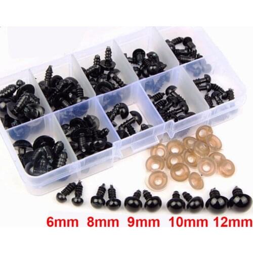 100PCS/Box 6mm/8mm/9mm/10mm/12mm Black Plastic Eyes Handmade For Bear Dolls Animal Toys Eyes DIY Accessories One Box Screw Eyes