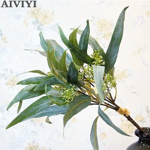 Artificial5 branches fruit oval artificial eucalyptus leaves bunch of money leaves home decor ornaments fake flowers green plant