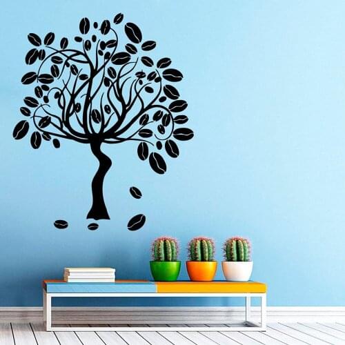 Coffee Tree Wall Decals Coffee Beans Cafe Wall Sticker Kitchen Home Floral Interior Design Vinyl Cafe Decoration Art Mural C661