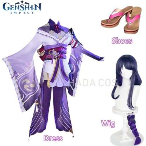 Game Genshin Impact Raiden Shogun Cosplay Costume Combat Dress Outfit Baal Lovely Uniform Halloween Carnival Party Costumes Wig