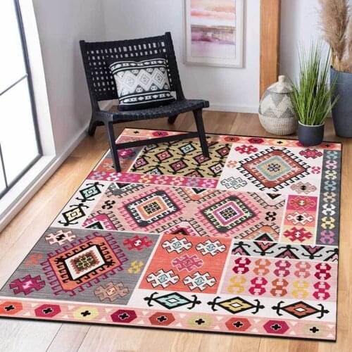 Retro Persian Style Carpet and Rug Morocco Ethnic Geometric Decor Tapete Living Room Bedroom Hallway Anti-Slip Floor Door Mats