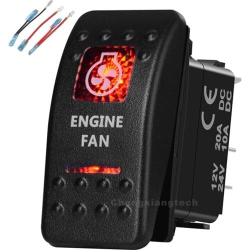 Engine Fan Printed Rocker Switch Red Led 5 Pin on-off SPST Waterproof for Car Boat 12v/24v+Jumper Wires Set